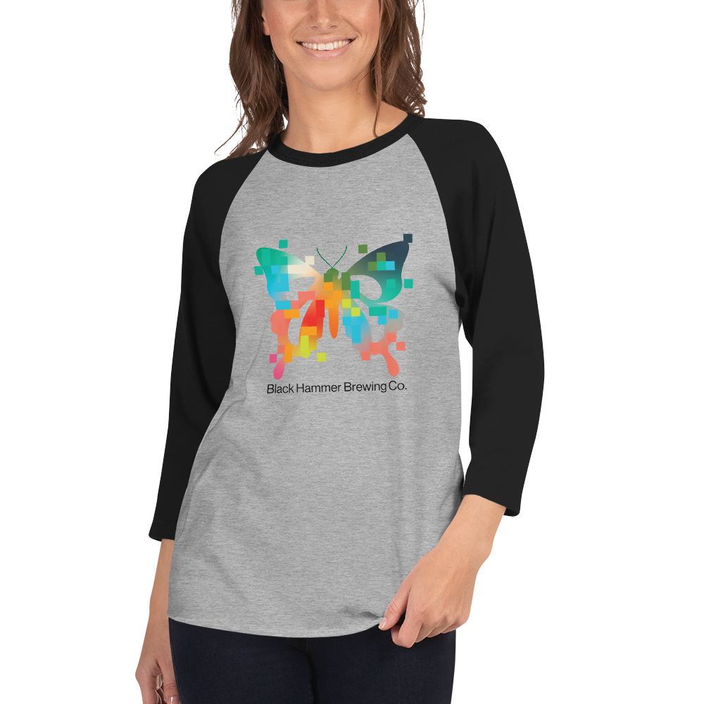 3/4 Sleeve Raglan Digital Butterfly Shirt