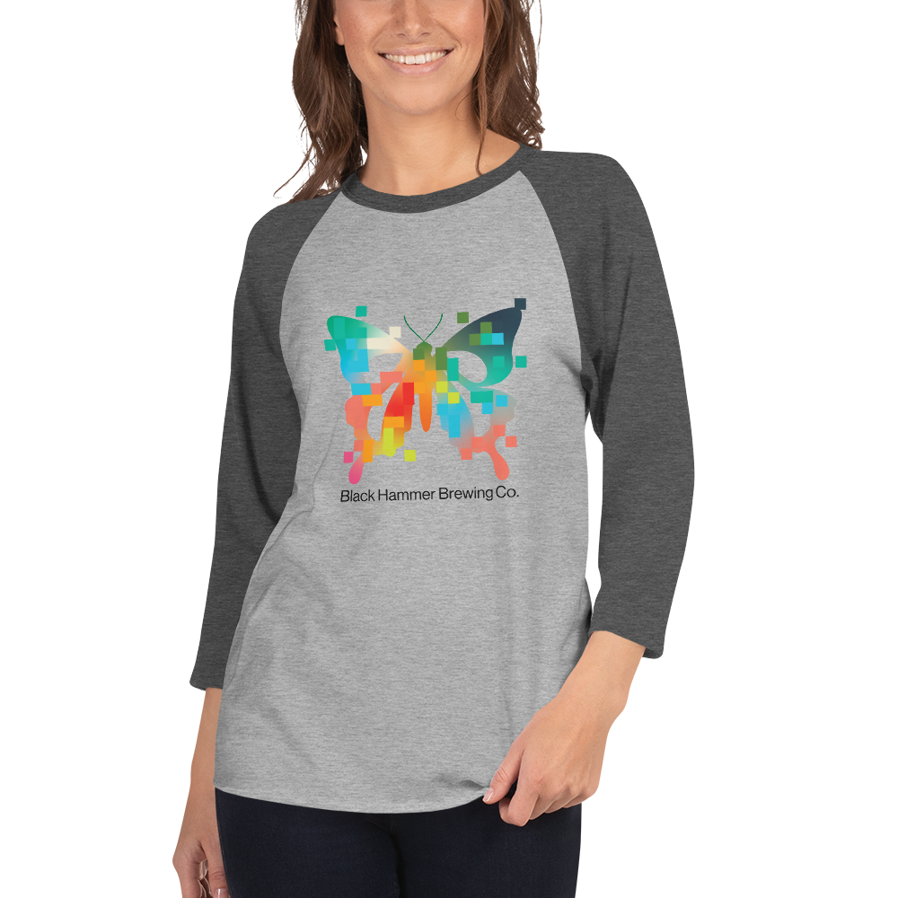 3/4 Sleeve Raglan Digital Butterfly Shirt