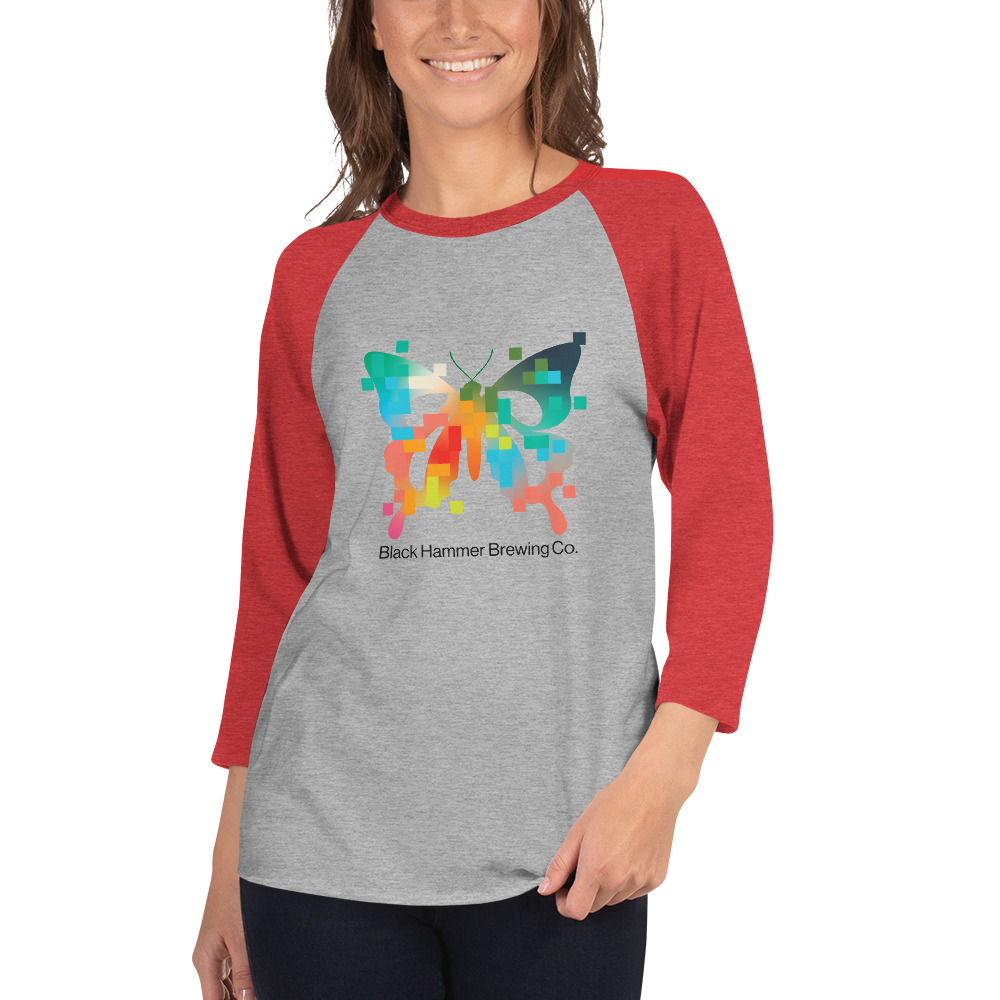 3/4 Sleeve Raglan Digital Butterfly Shirt