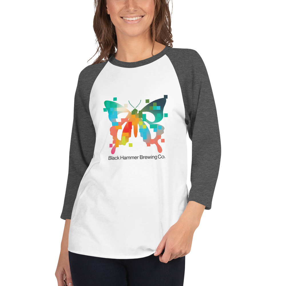 3/4 Sleeve Raglan Digital Butterfly Shirt