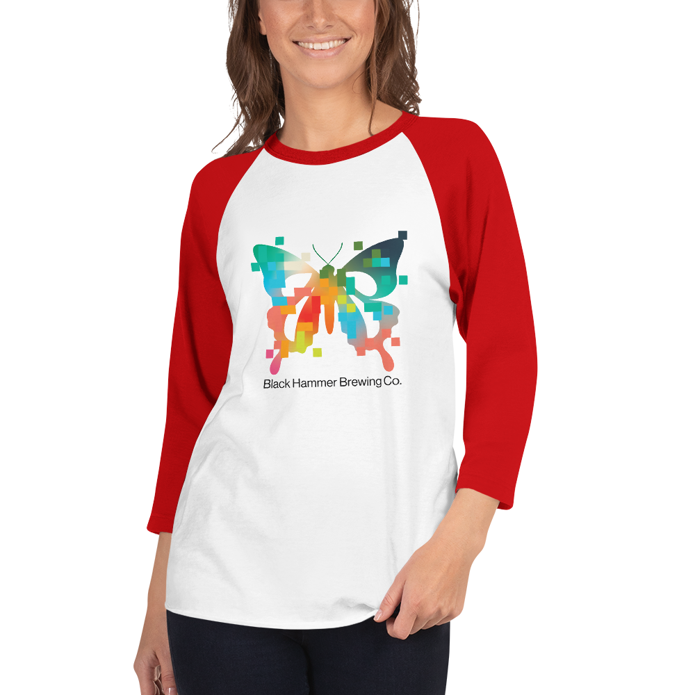 3/4 Sleeve Raglan Digital Butterfly Shirt